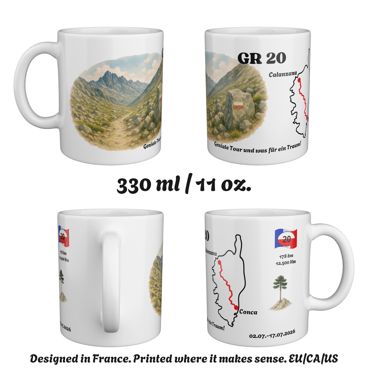 The GR 20 mug seen from four sides, 330 ml / 11 oz.