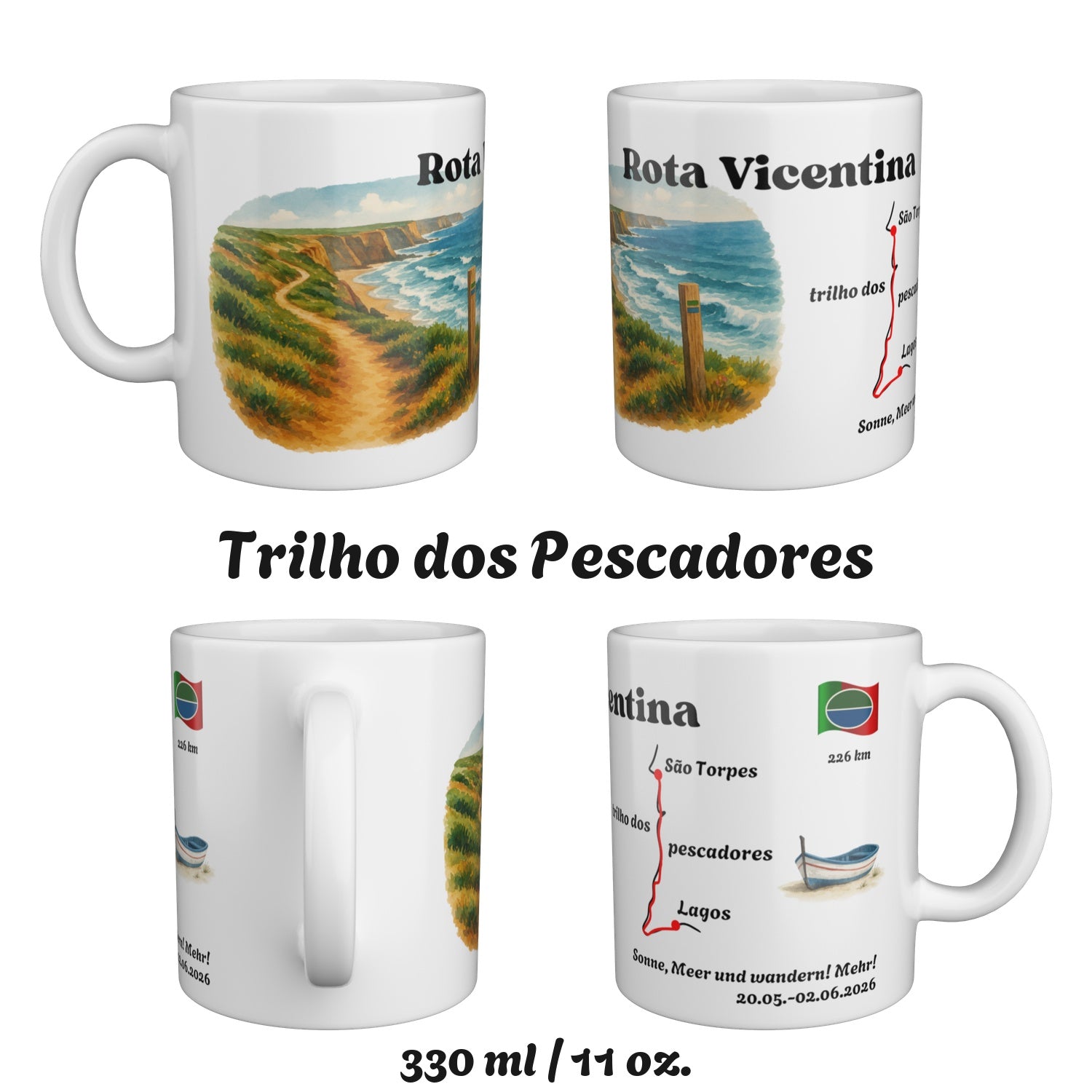 The Rota Vicentina mug seen from four sides, 330 ml / 11 oz.