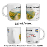 The Camino Primitivo mug seen from four sides, 330 ml / 11 oz.