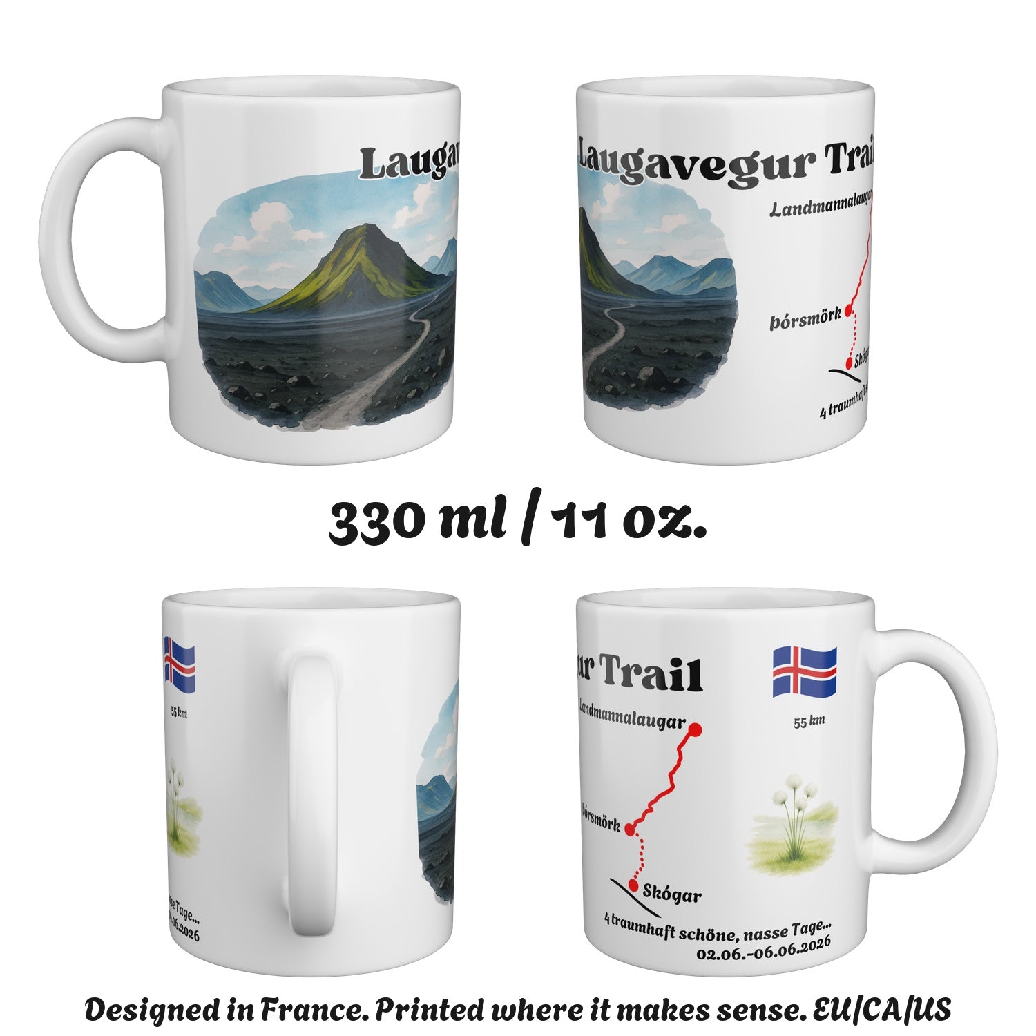 The Laugavegur Trail mug seen from four sides, 330 ml / 11 oz.