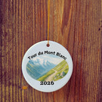 Basic version of Tour du Mont Blanc ornament in front of wooden door.