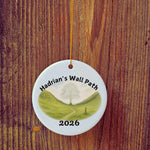 Basic version of Hadrian's Wall Path ornament in front of wooden door.