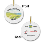 Camino del Norte ornament mockup (front & back), 2026.
