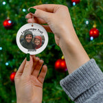 Laugavegur Trail photo ornament shown in front of Christmas tree.