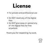 License information for the AI-safe watermark bundle, explaining allowed private and professional use and restrictions on resale or redistribution.