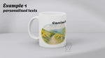 Video with two examples of the Camino Primitivo mug. One with watercolor, the other with the photo option.