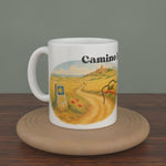 Video of a white Camino Frances mug turning slowly, showing both editions: the watercolour map and the photo version.